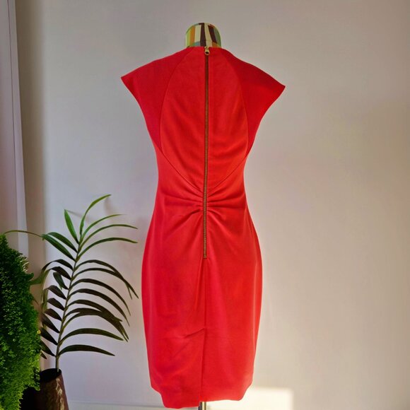Ted Baker Dress Bright Coral Ruched Calf Length Sheath Ted Size 1 (US 4) - Picture 3 of 15